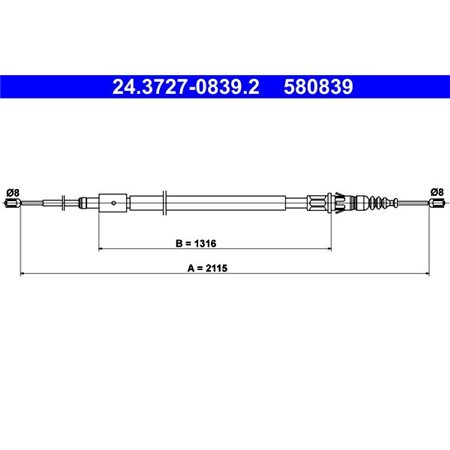 24.3727-0839.2 Cable Pull, parking brake ATE