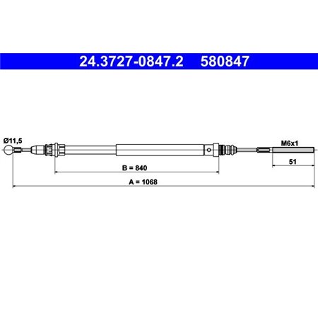 24.3727-0847.2  Handbrake cable ATE 