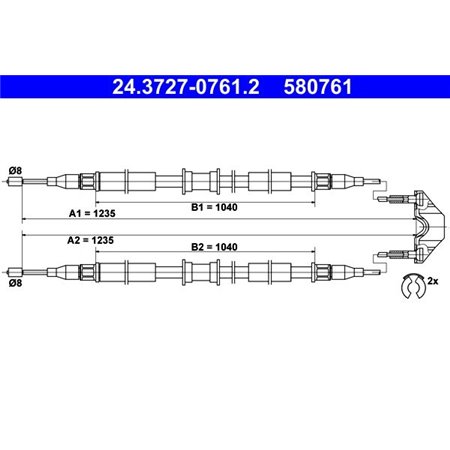 24.3727-0761.2 Cable Pull, parking brake ATE