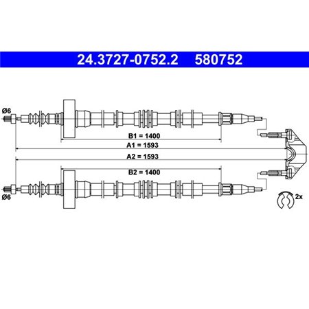 24.3727-0752.2 Cable Pull, parking brake ATE