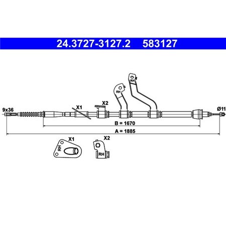 24.3727-3127.2 Cable Pull, parking brake ATE