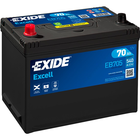 Exide Excell 70Ah 540A 266x172x223+-