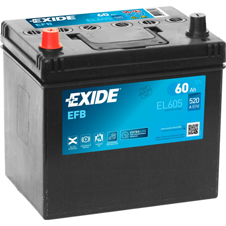 Batteri Exide EFB 60Ah 520A 230x173x222 + -