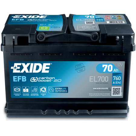 Batteri Exide EFB 70Ah 720A 278x175x190 - +