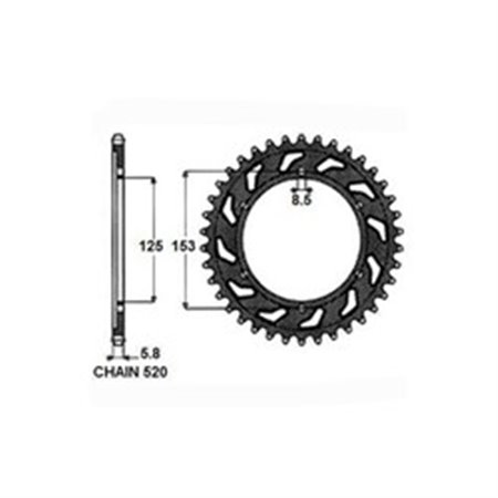 SUNR1-3559-50 Rear gear steel, chain type: 520, number of teeth: 50 fits: HONDA