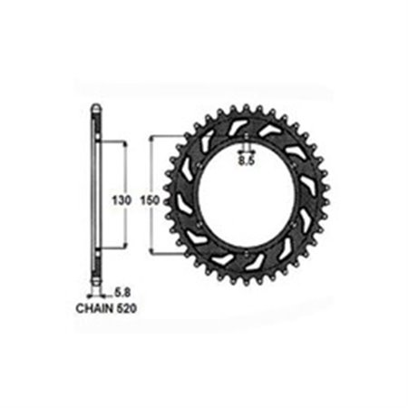 SUNR1-3592-50 Rear gear steel, chain type: 520, number of teeth: 50 fits: YAMAH