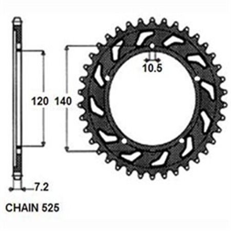 SUNR1-4499-43 Rear gear steel, chain type: 525, number of teeth: 43 fits: KAWAS