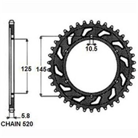 SUNR1-3541-48 Rear gear steel, chain type: 520, number of teeth: 48 fits: YAMAH