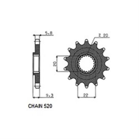SUNF3B0-13 Front gear steel, chain type: 520, number of teeth: 13 fits: KAWA