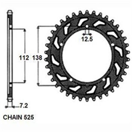 SUNR1-4483-41 Rear gear steel, chain type: 525, number of teeth: 41 fits: HONDA