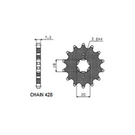 SUNF207-14 Front gear steel, chain type: 428, number of teeth: 14 fits: HOND