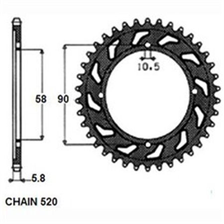 SUNR1-3079-44 Rear gear steel, chain type: 520, number of teeth: 44 fits: HONDA
