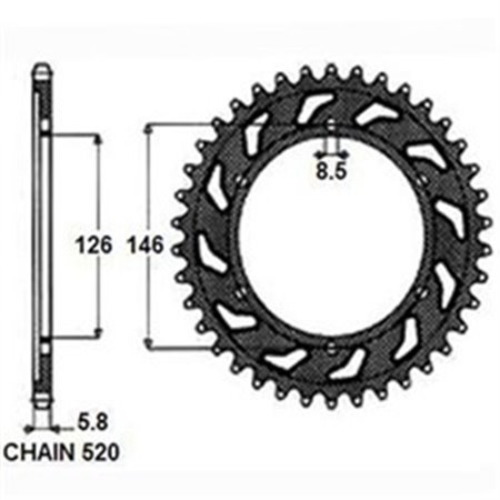 SUNR1-3577-47 Rear gear steel, chain type: 520, number of teeth: 47 fits: KAWAS