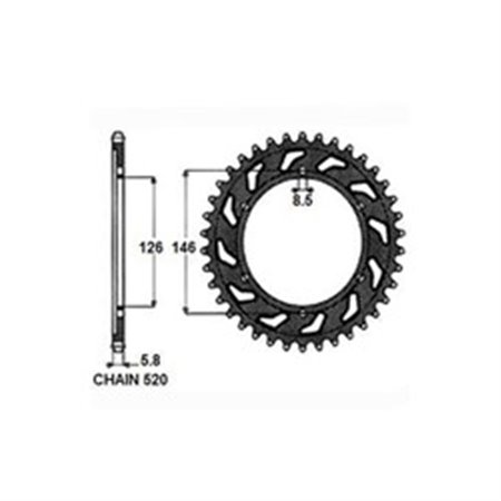 SUNR1-3577-50 Rear gear steel, chain type: 520, number of teeth: 50 fits: SUZUK