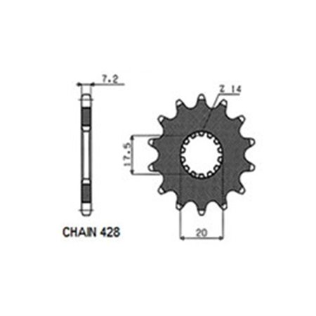 SUNF226-16 Front gear steel, chain type: 428, number of teeth: 16 fits: YAMA