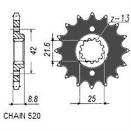SUNF333-17 Front gear steel, chain type: 520, number of teeth: 17 fits: KAWA