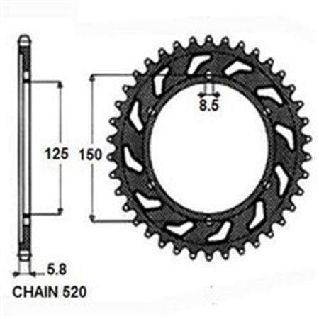 SUNR1-3547-43 Rear gear steel, chain type: 520, number of teeth: 43 fits: HUSAB