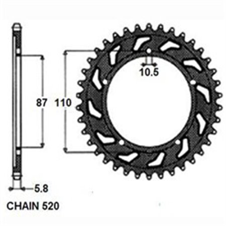 SUNR1-3383-39 Rear gear steel, chain type: 520, number of teeth: 39 fits: SUZUK