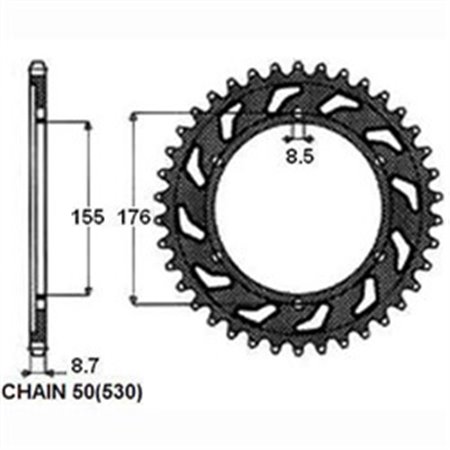 SUNR1-5698-42 Rear gear steel, chain type: 50 (530), number of teeth: 42 fits: