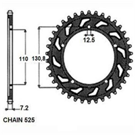 SUNR1-4467-44 Rear gear steel, chain type: 525, number of teeth: 44 fits: BMW S