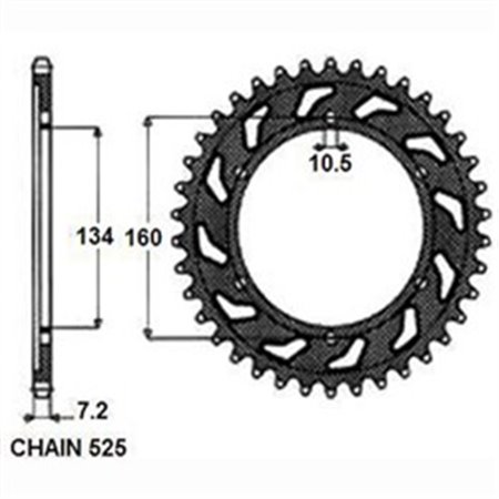 SUNR1-4633-43 Rear gear steel, chain type: 525, number of teeth: 43