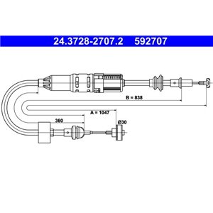 24.3728-2707.2 Cable Pull, clutch control ATE - Top1autovaruosad