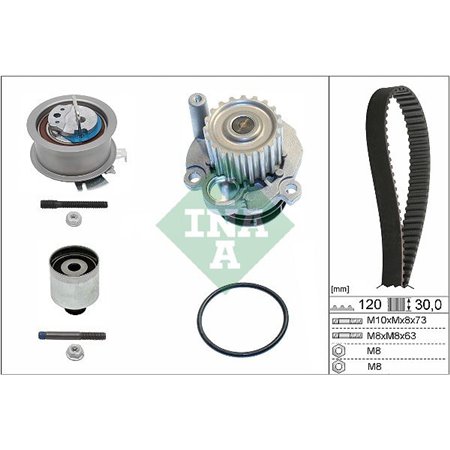 INA 530 0201 32 - Timing set (belt + pulley + water pump) fits: AUDI A3, A4 B6, A4 B7, A6 C5 FORD GALAXY I SEAT ALHAMBRA, ALTE