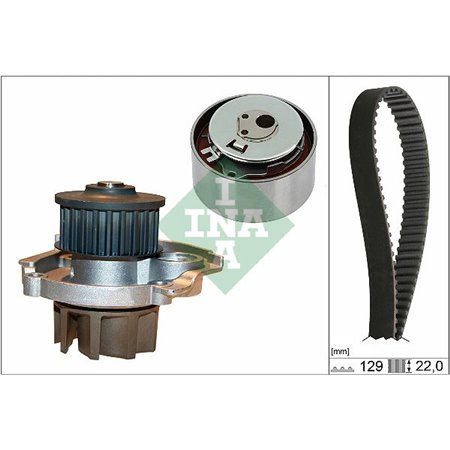 INA 530 0462 30 - Timing set (belt + pulley + water pump) fits: ALFA ROMEO MITO FIAT 500, 500 C, DOBLO, DOBLO/MINIVAN, FIORINO/
