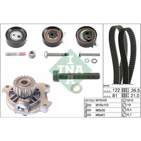 INA 530 0483 30 - Timing set (belt + pulley + water pump) fits: VW LT 28-35 II, LT 28-46 II, TRANSPORTER IV 2.5D 09.95-07.06