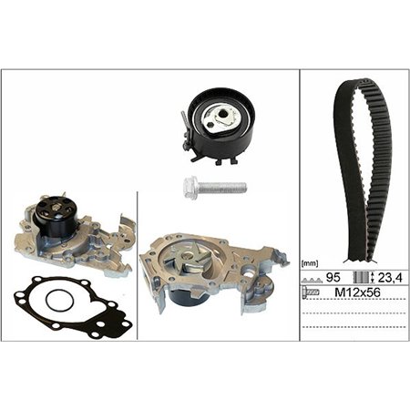 INA 530 0195 30 - Timing set (belt + pulley + water pump) fits: DACIA LOGAN, LOGAN II, LOGAN MCV II, SANDERO, SANDERO II NISSAN