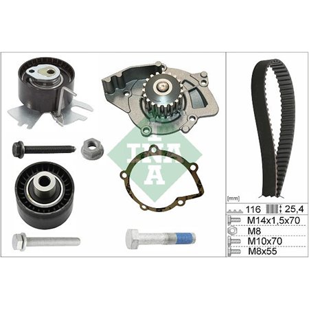 INA 530 0558 31 - Timing set (belt + pulley + water pump) fits: DS DS 5 CITROEN C4 GRAND PICASSO I, C4 II, C4 PICASSO I, C5 III