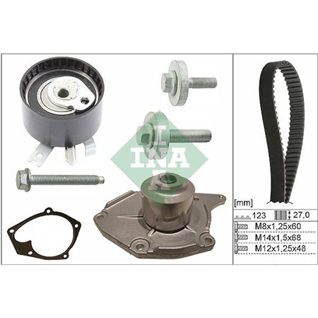 INA 530 0197 31 - Timing set (belt + pulley + water pump) fits: DACIA DUSTER, LOGAN, LOGAN EXPRESS, LOGAN II, LOGAN MCV, LOGAN M
