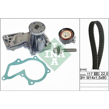 INA 530 0605 30 - Timing set (belt + pulley + water pump) fits: VOLVO S60 II, S80 II, V40, V60 I, V70 III FORD C-MAX II, FIESTA