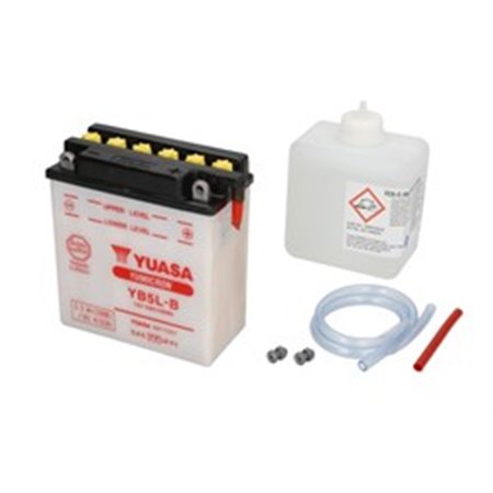 YB5L-B YUASA + ELEKTROLIT Batterisyra/Torrladdat med syra/Start (begränsad försäljning till konc.