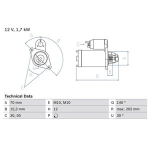 0 986 025 940 Starter (12V, 1,7kW) sobib: MERCEDES C (C204), C (W204), C T MODE