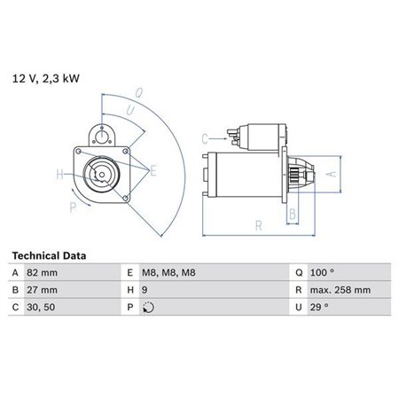 0 986 018 950 Startmotor (12V, 2,3kW) passar: IVECO DAILY III, DAILY IV, DAILY LINE,