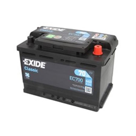 EC700 Battery EXIDE 12V 70Ah/640A CLASSIC (R+ en) 278x175x190 B13 (star