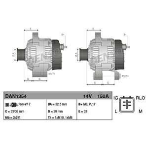 DAN1354 Generaator (14V, 150A) sobib: LEXUS GS, IS C, IS II 2.5/3.0 04.05