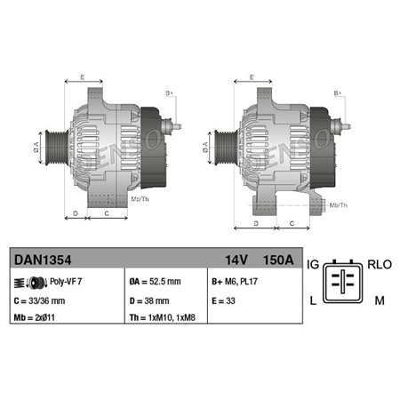 DAN1354 Generator (14V, 150A) passar: LEXUS GS, IS C, IS II 2.5/3.0 04.05