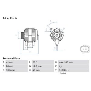 0 986 046 060 Generaator (14V, 110A) sobib: IVECO DAILY III, DAILY IV, DAILY V