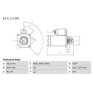 0 986 017 060 Starter (12V, 1,1kW) sobib: VOLVO C30, S40 II, V50 FORD B MAX, C