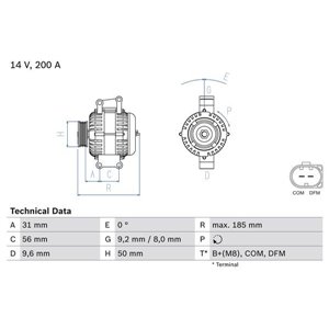 0 986 048 550 Generaator (14V, 200A) sobib: MERCEDES C (CL203), C (W203), C T M