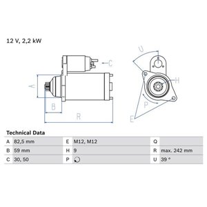 0 986 022 460 Starter (12V, 2,2kW) sobib: VW TOUAREG 2.5D 01.03 05.10