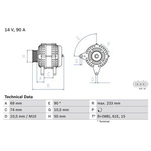 0 986 040 390 Generaator (14V, 90A) sobib: BMW 3 (E46), 3 (E90), 5 (E39), X5 (E