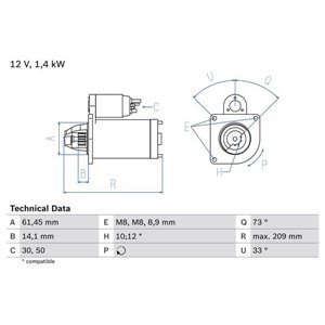 0 986 022 121 Starter (12V, 1,4kW) sobib: FORD B MAX, ECOSPORT, FIESTA V, FIEST