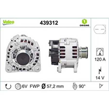 VAL439312 Alternator (14V, 120A) fits: AUDI A2, A3, A4 B5, A4 B6, A6 C4, A6