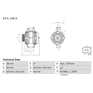 0 986 046 180 Generaator (14V, 140A) sobib: AUDI A3, A4 B6, A4 B7, A6 C5, TT S