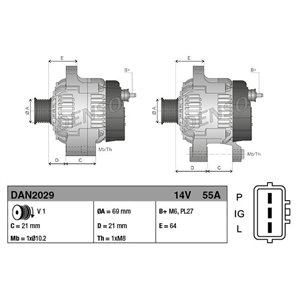 DAN2029 Alternator (14V, 55A) fits: LANDINI 40; MC CORMICK GM 40 T3; NEW 