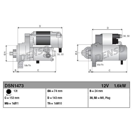 DSN1473 Startmotor (12V, 1,6kW) passar: TOYOTA YARIS 1.3/1.5 12.10