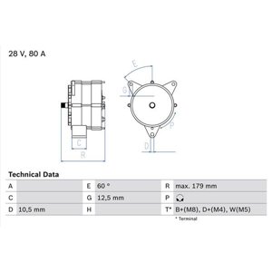 0 986 037 770 Alternator (28V, 80A) fits: DAF 45, 55, 65, 75, 85, 85 CF, 95 XF,